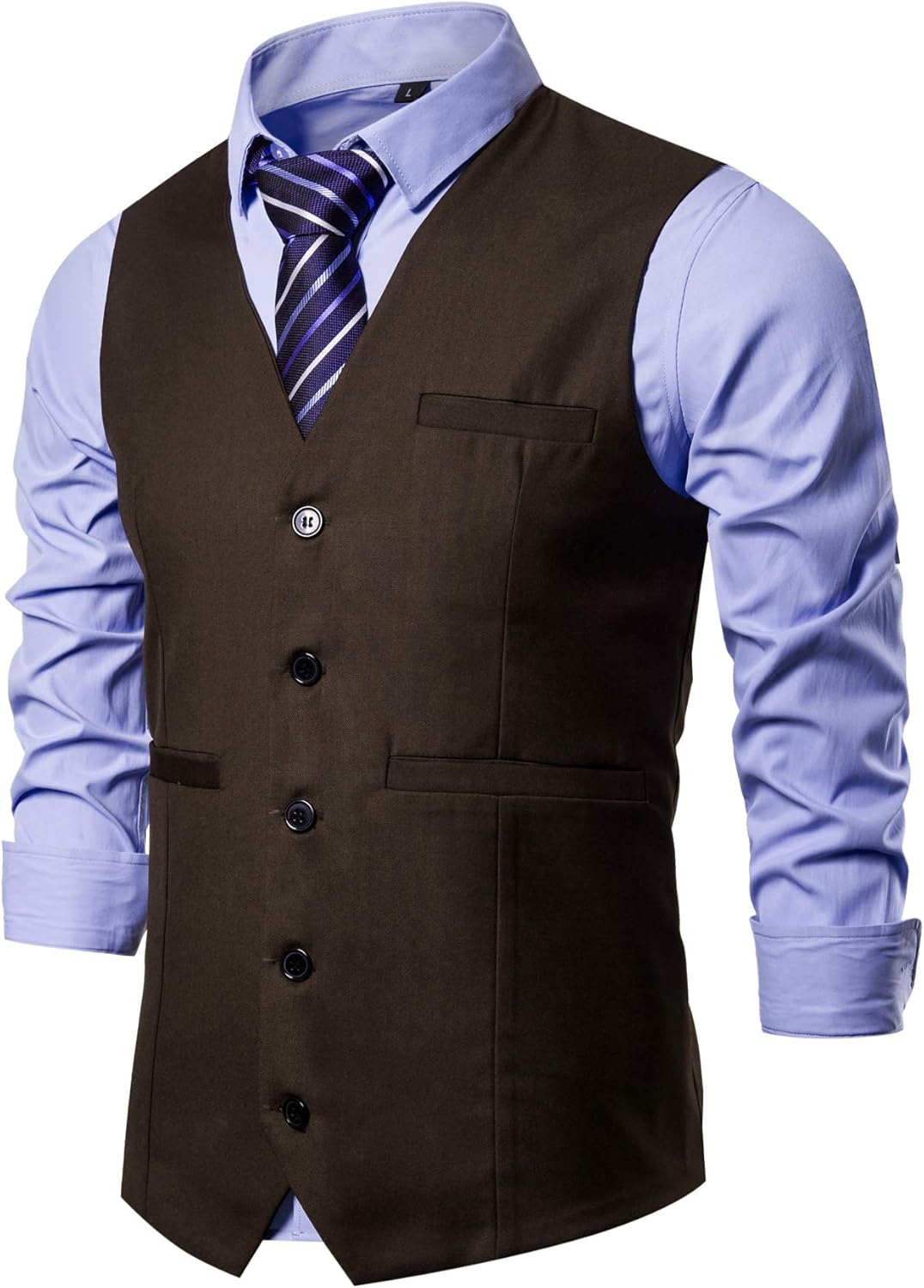 Men Formal Business Suit Vests 5 Buttons Regular Fit Waistcoat for Suit or Tuxedo