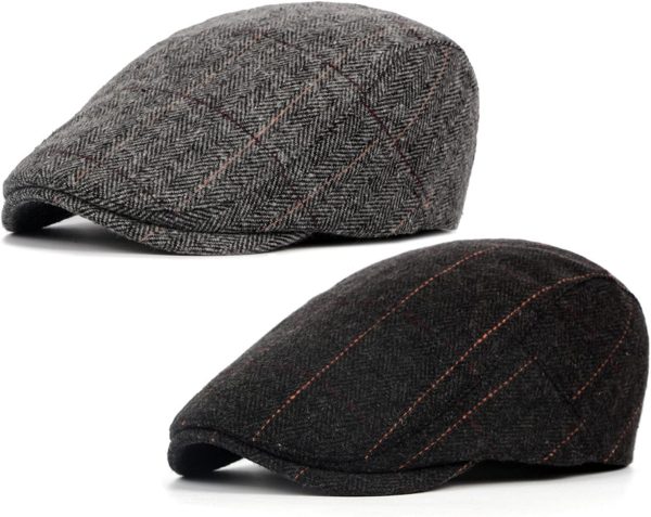 2 Pack Men's Plaid Cotton Flat Newsboy Ivy Cabbie Golf Gatsby Cap Hat