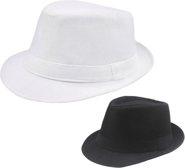 2PCS Classic Fedora Hat for Men Women Short Brim Panama Summer Beach Hat Accessories