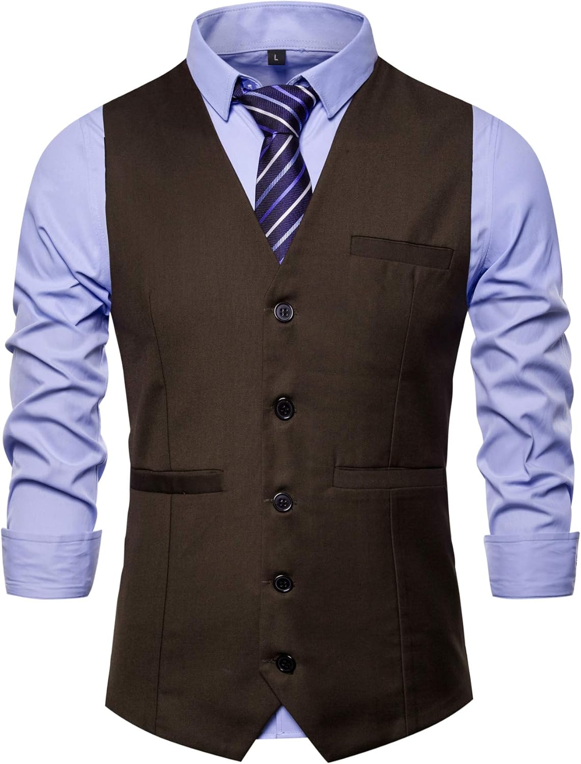 Men Formal Business Suit Vests 5 Buttons Regular Fit Waistcoat for Suit or Tuxedo - Image 2
