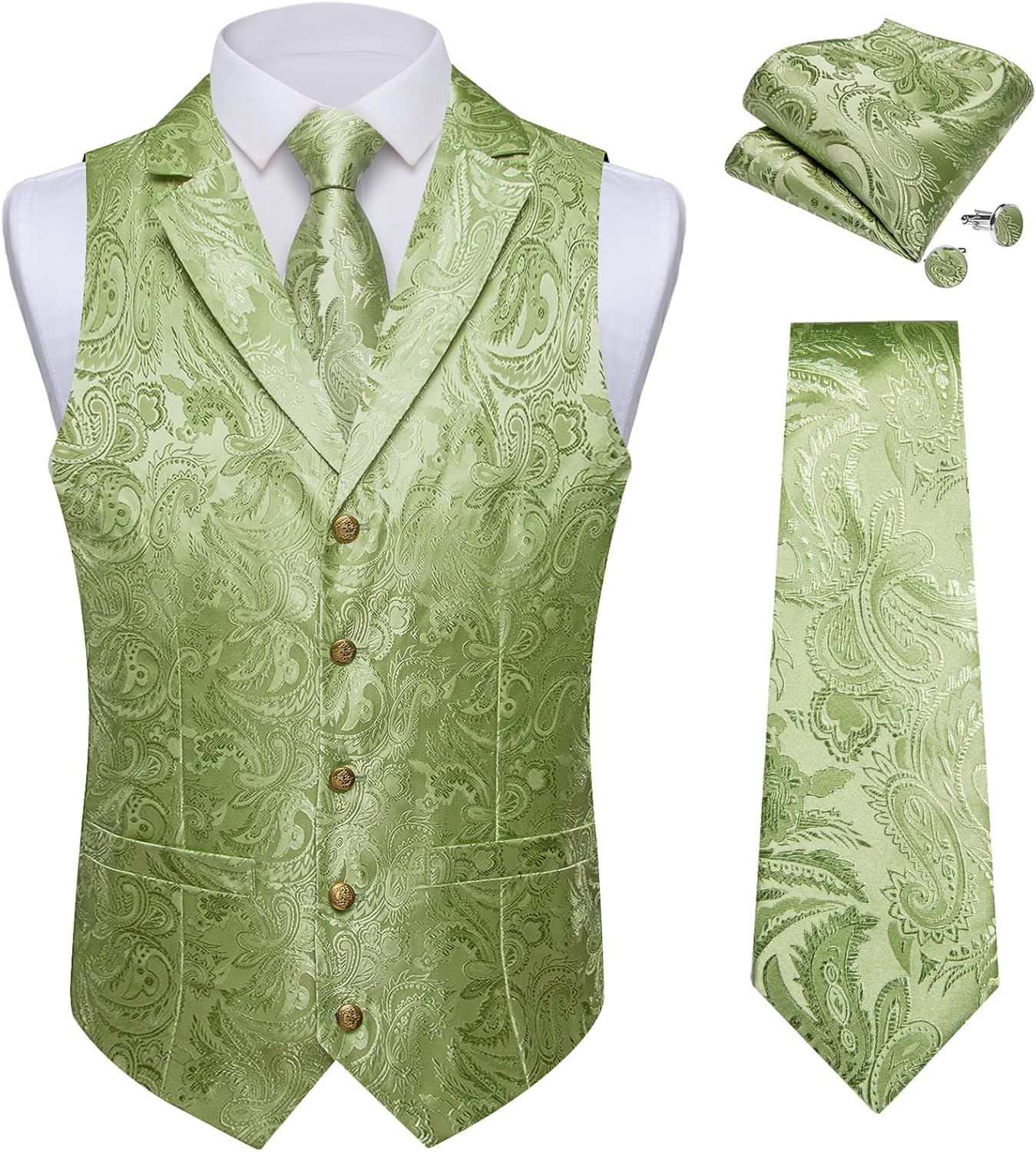 Silk Paisley Vest and Tie Set for Men Formal Waistcoat Regular Fit Lapel Dress Vest for Tuxedo Wedding Party - Image 2