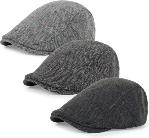 3Pcs Cotton Newsboy Hat for Men Cool Adjustable Flat Cap
