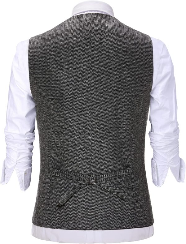 Men Herringbone Tweed Wool Suit Vest Single Breasted Slim Fit Waistcoat Vest - Image 2