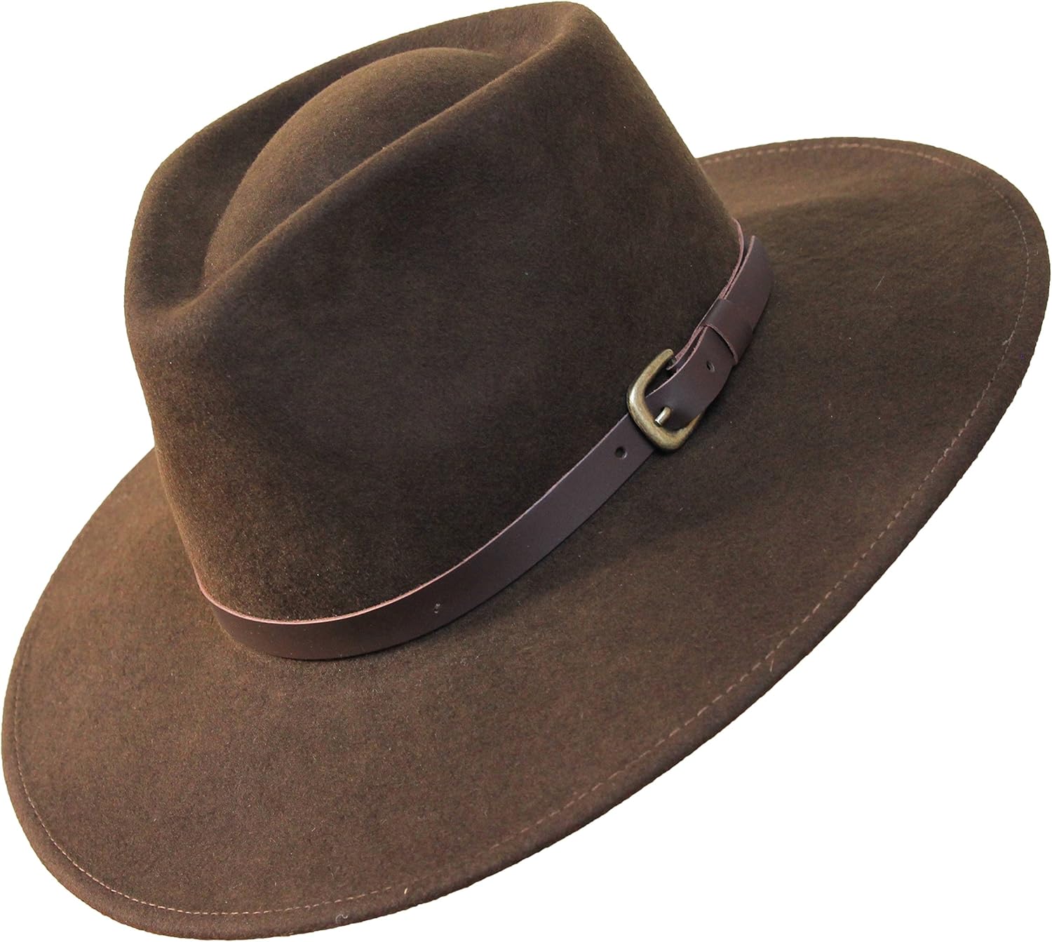 Wide Brim Fedora Hat - 100% Wool Felt - Water Resistant - Leather Band